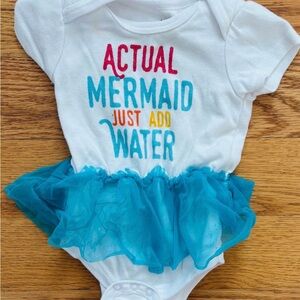 Baby Girl’s “Actual Mermaid Just Add Water” One-Piece with Tutu Skirt - 6-9 Mos